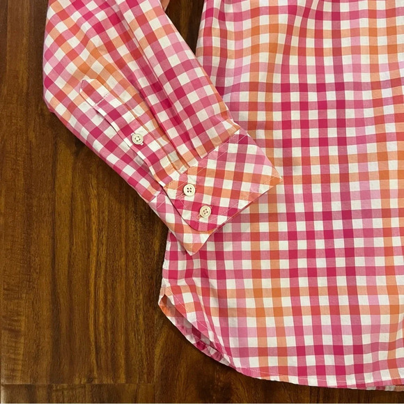 Talbots Button Up Shirt Pink Orange Gingham Check Long Sleeve Size Petite Large - Picture 5 of 10